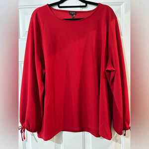 Talbots Womens 3X Red Blouse Tunic Shirt Tie Long Sleeve Boat Neck Pullover top